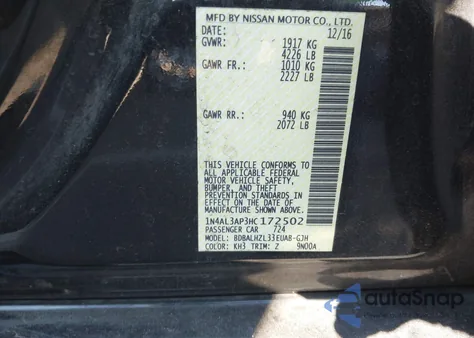 2017 Nissan Altima 2.5 Sr z USA, uszkodzony, nr VIN 1N4AL3AP3HC172502